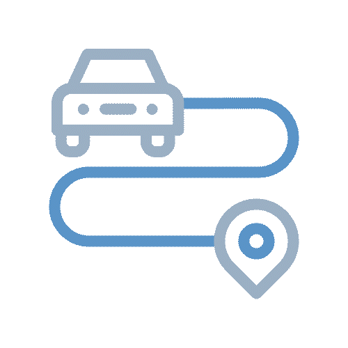 Animated car and map icon with route line representing Step 2 – Bring your vehicle to Gulf Way Auto Services
