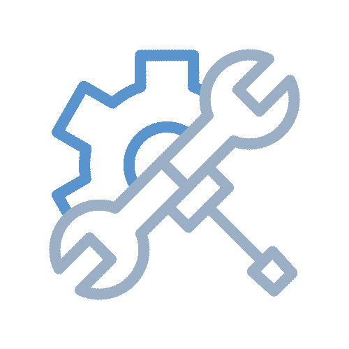 Animated cogwheel, spanner, and nut opener icon representing Step 3 – Get your vehicle repaired at Gulf Way